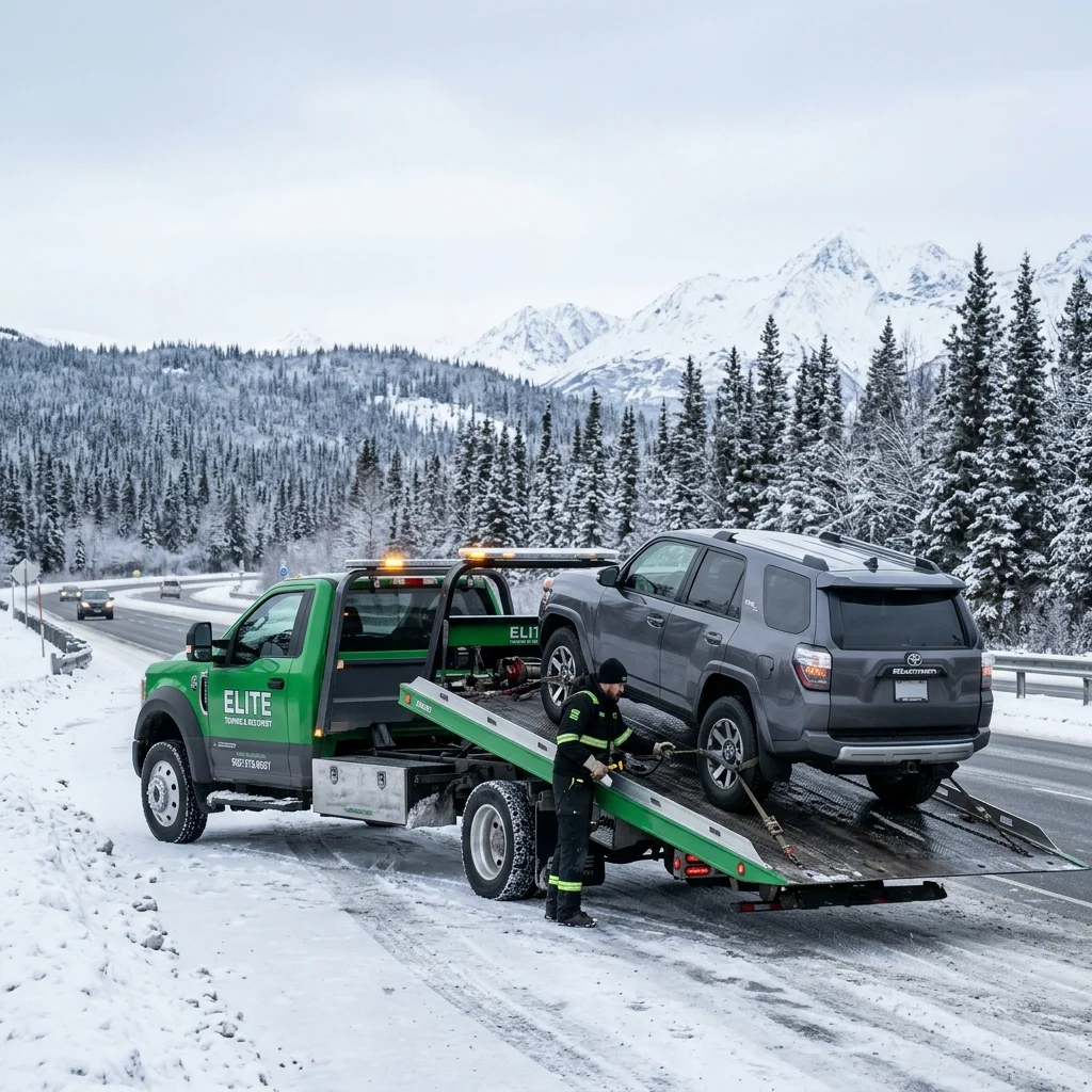 Flatbed tow truck loading SUV concept